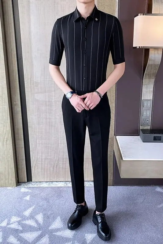 

Men's Shirt Summer Stripe 5 Minutes Of Sleeve Business Leisure Comfortable Fashion Cultivate One's Morality Best