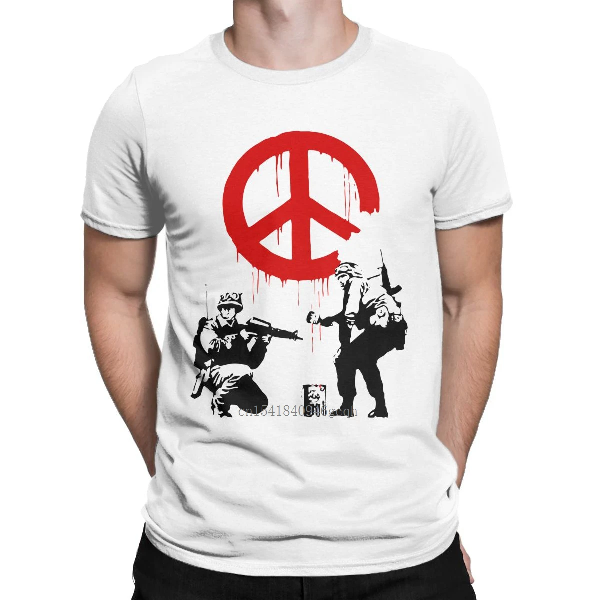 

Men's T-Shirt Soldiers Painting Peace Symbol Banksy Streetart Grafitti Artwork Vintage Cotton Tees T Shirts Round Collar Tops