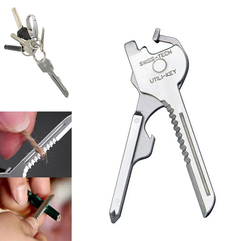 

6 In 1 Folding Mini Keychain Key Shape Pocket Opener Screwdriver Outdoor Camping Multi Utility Tool
