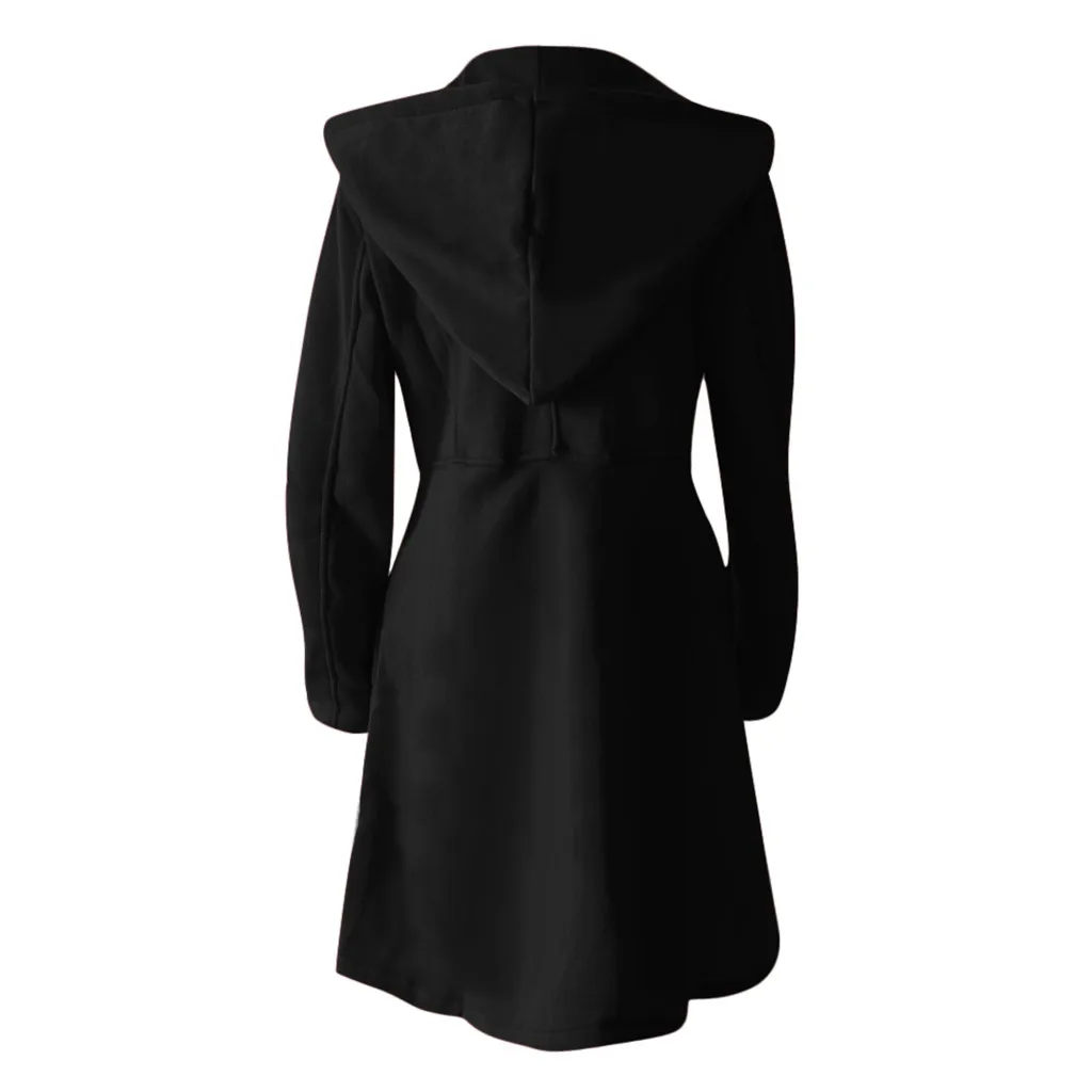Зимнее женское пальто manteau femme, накидка с капюшоном, элегантное женское Шерстяное Пальто с карманами на талии, abrigo mujer casaco feminino
