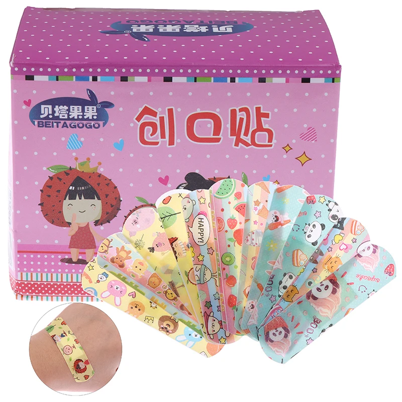 120Pcs 1 Box Waterproof Cartoon Adhesive Bandages Breathable Wound Plasters Kids Lot