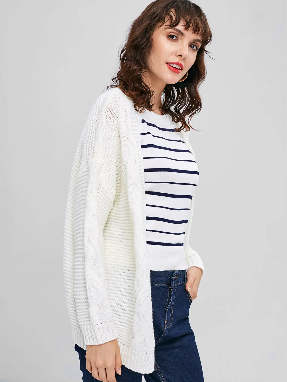 ZAFUL массивный Открытый спереди вязаный кардиган без воротника элегантные