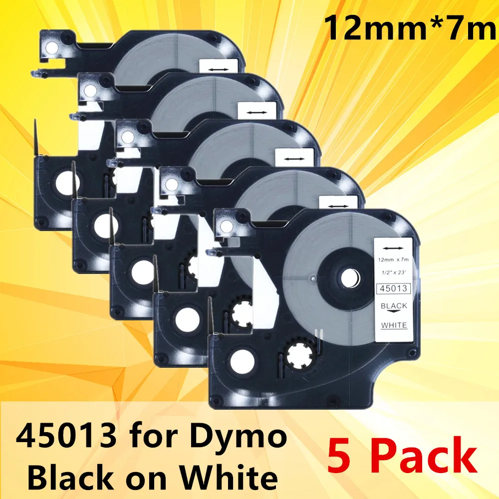 5 упаковок ленты для этикеток 45013 ленточный 12 мм Dymo D1 LabelManager Writer maker 280 160 черный на