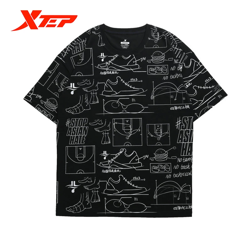 

Xtep Short Sleeve Funny T-shirt Summer Trendy Graphic Print Short Sleeves Fashion Casual Sports T-shirt Tops 879229010443
