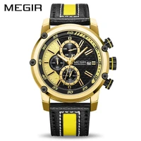 megir new mens sports fashion leather watch luxury multifunctional chronograph calendar waterproof quartz watch for men 2079