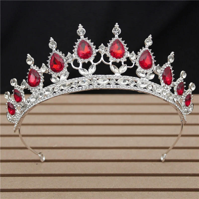 Silver Red Винтажная красная Хрустальная свадебная корона, Цветочная повязка на голову, свадебные диадемы и короны для королевы, выпускного, свадебные украшения для волос, аксессуары для головы - Окраска металла: Silver Red