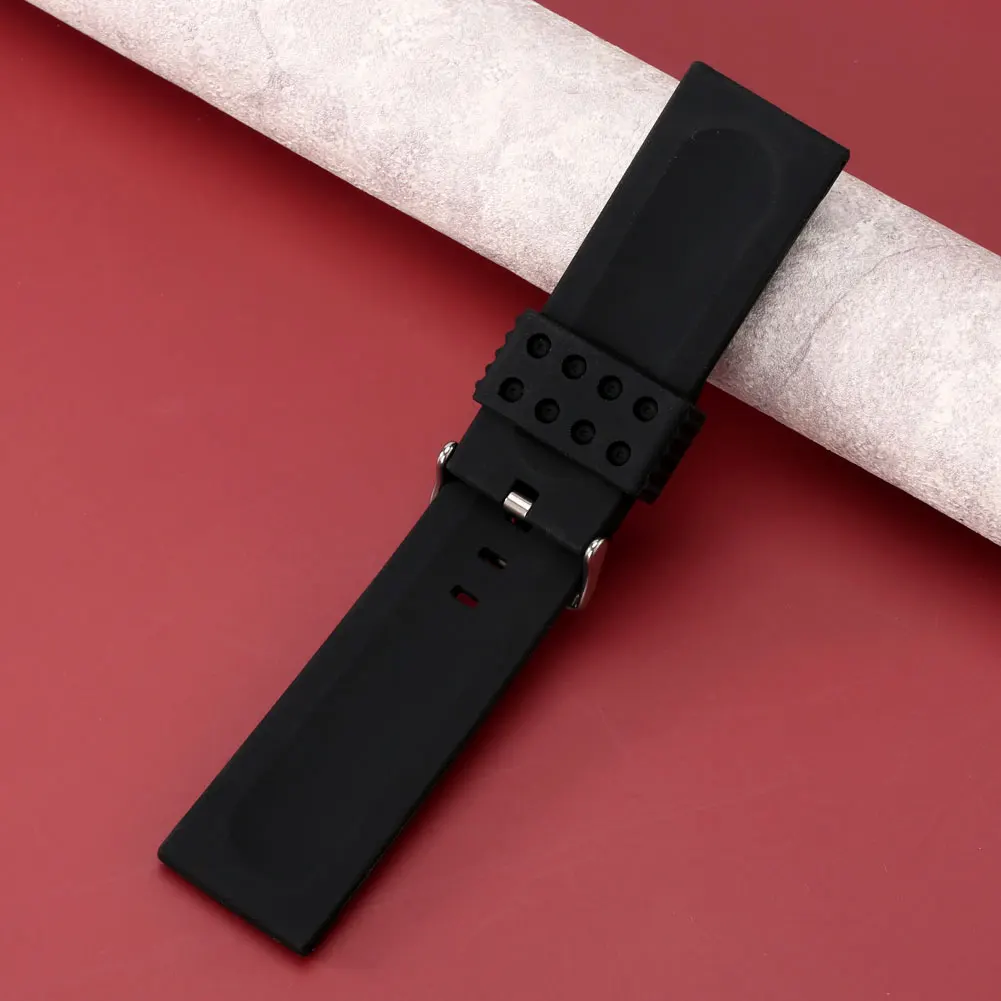 28mm 30mm Black Silicone Watchband Men's Pin Buckle Strap 7 Holes Silica Gel Watches Straps Practical Replacement Bracelet Man