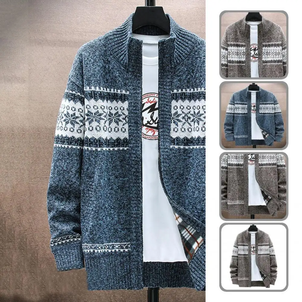 

Soft Classic Thick Printing Knitted Cardigan Sweater Autumn Winter Sweater Coat Zipper Closure for Outdoor