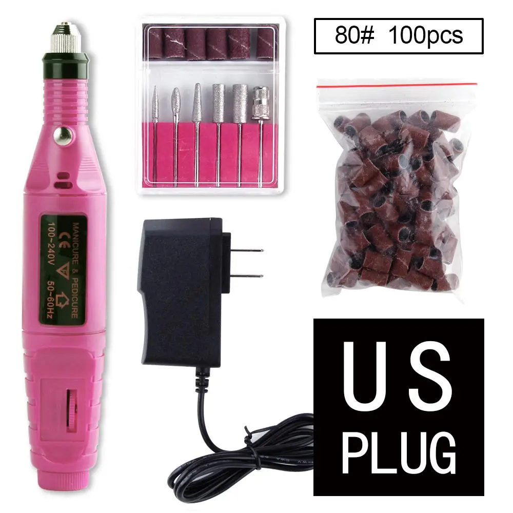 pink set D US plug Профессиональная электрическая дрель для ногтей инструменты для маникюра керамическое сверло сверла поворотные заусенцы для удаления кутикулы пилка для ногтей оборудование - Цвет: pink set D US plug