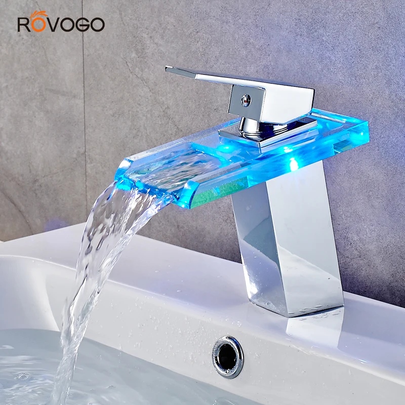 Светодиодный смеситель ROVOGO для ванной комнаты водопад латунный Смеситель