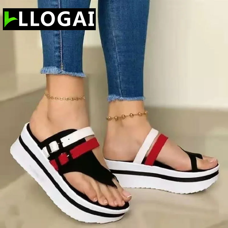 

Сандалии женские с открытым носком, босоножки на танкетке, повседневные пляжные туфли на платформе, с пряжкой, лето 2021