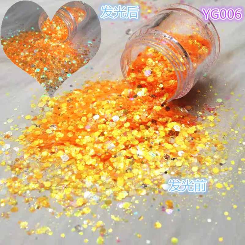 

1kg/Bag Luminous Longest Lasting Glow In The Dark Nail Glitter Paillette 12 Colors Holo Mixed Hexagon Manicure Chunky Flake CD61