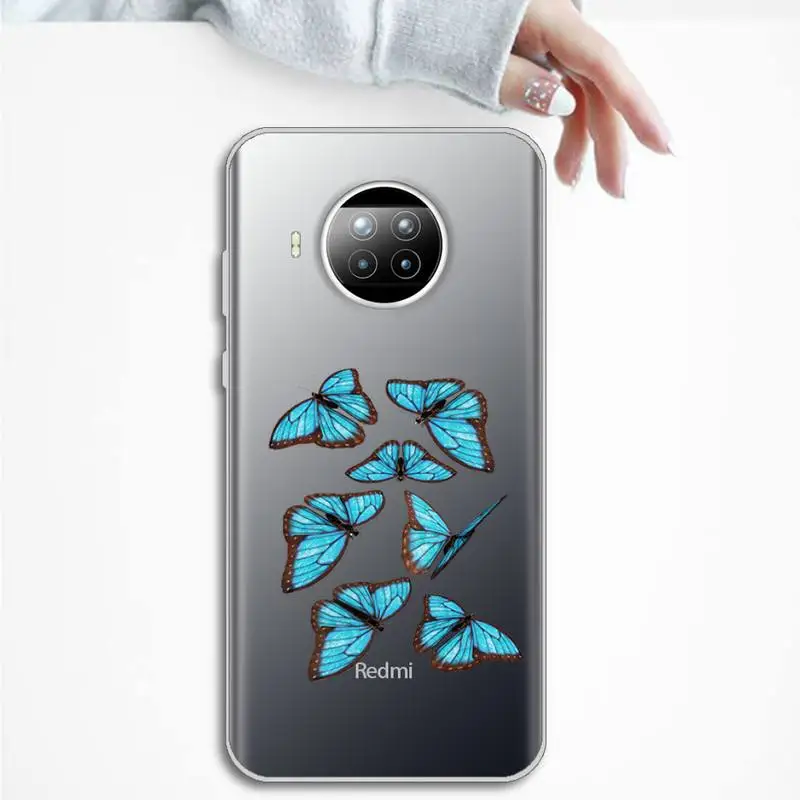 

Blue Butterfly Phone Case Transparent for Xiaomi mi Redmi note 10 t 8 9 pro lite 11 Samsung S 8 9 10 20 plus ultra