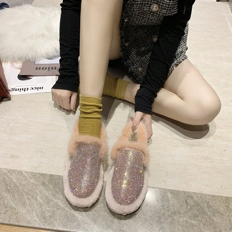 Зимние женские Туфли без каблуков ботильоны женская обувь круглый носок на