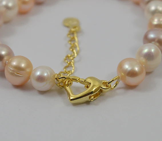 

Unique Design AA Natural Pearl Bracelet Real Color White Pink Lavender Mixes Freshwater Pearl Bracelet Heart Clasp Perfect Lady