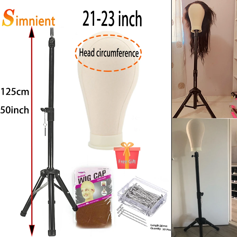 

Simnient 155Cm/125Cm/60Cm Wig Stand Head Wig Tripod With Mannequin Canvas Block Head Adjustable Tripod Wig Making kit TPins Gift