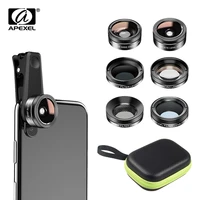apexel 6 in 1 phone camera lens fish eye lens wide angle macro lens cpl filter 2x tele for iphone huawei all phones dropshipping