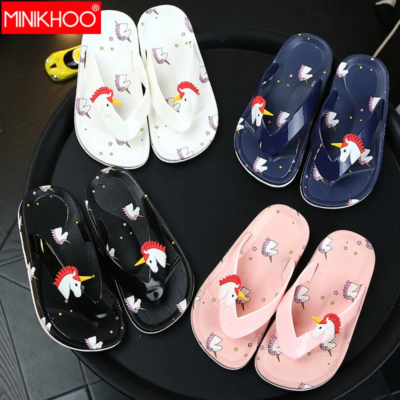 Шлепанцы для мальчиков и девочек пляжная обувь с мультяшным рисунком единорога