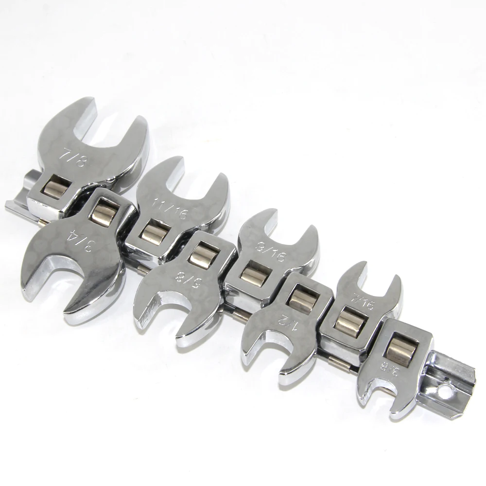 

8 Pcs 3/8 Inch Drive Crowfoot Wrench Set SAE or Metric Chrome Plated Crow Foot 3/8 to 7/8 in. or 10 to 22mm