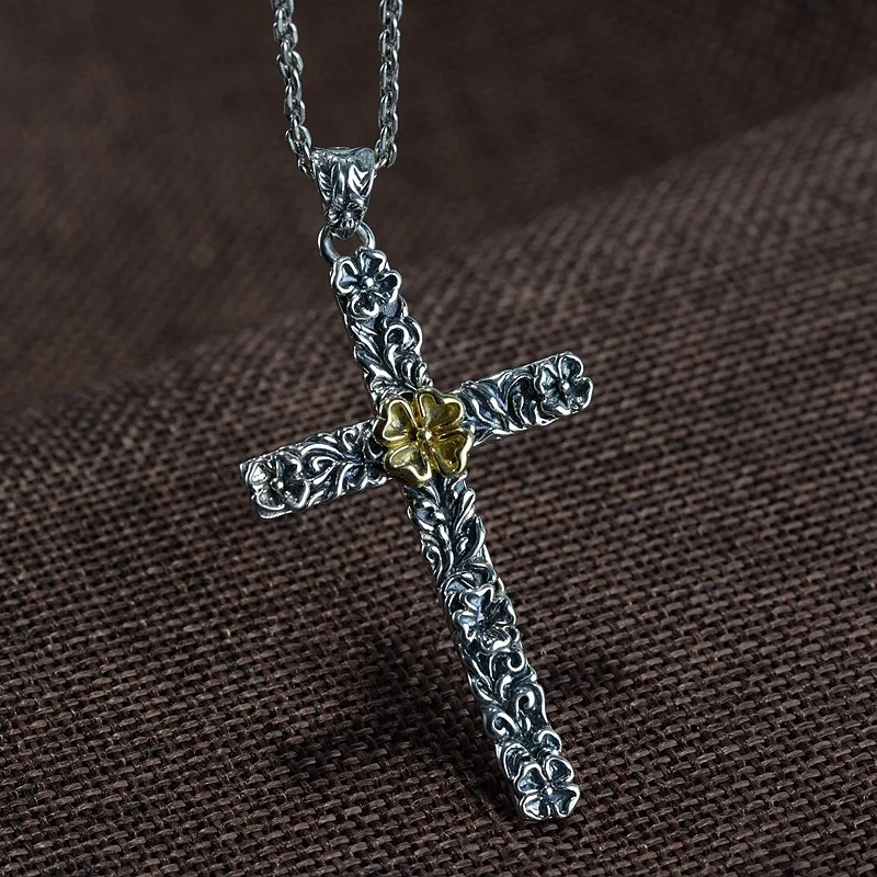 

925 Sterling Silver Orthodox Cross Pendant Male Stone Personalized Prayer Jewelry