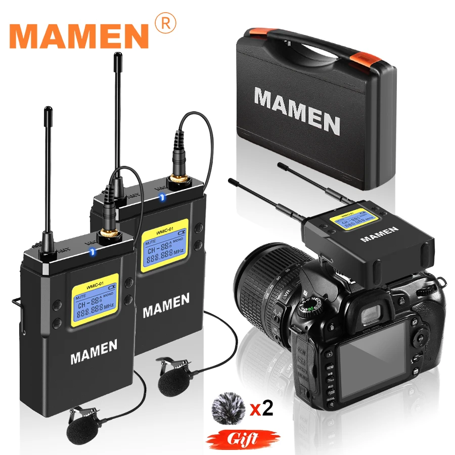Профессиональный беспроводной микрофон MAMEN UHF двухканальный записывающий Super HD 530