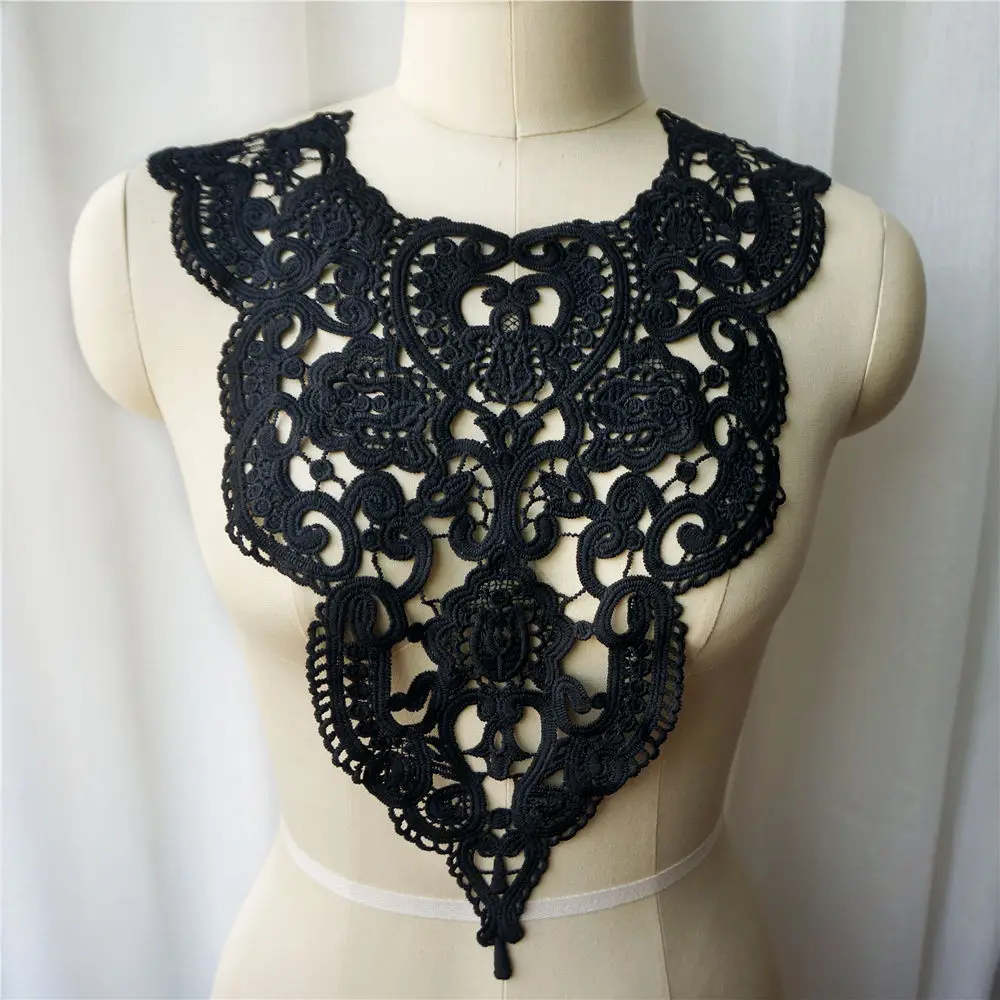 Белый красный бежевый черный вышитый тканевый воротник с цветочной аппликацией