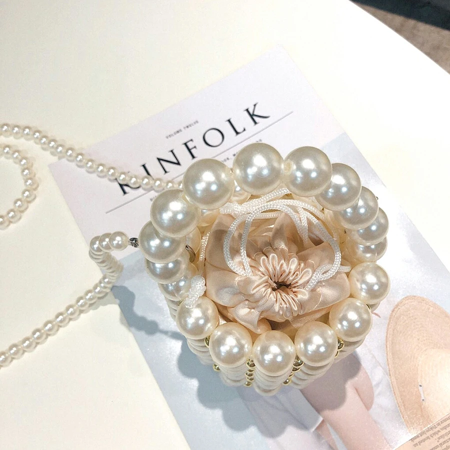 Большая Жемчужная сумка-мешок ручной работы для женщин плетеная серебристая