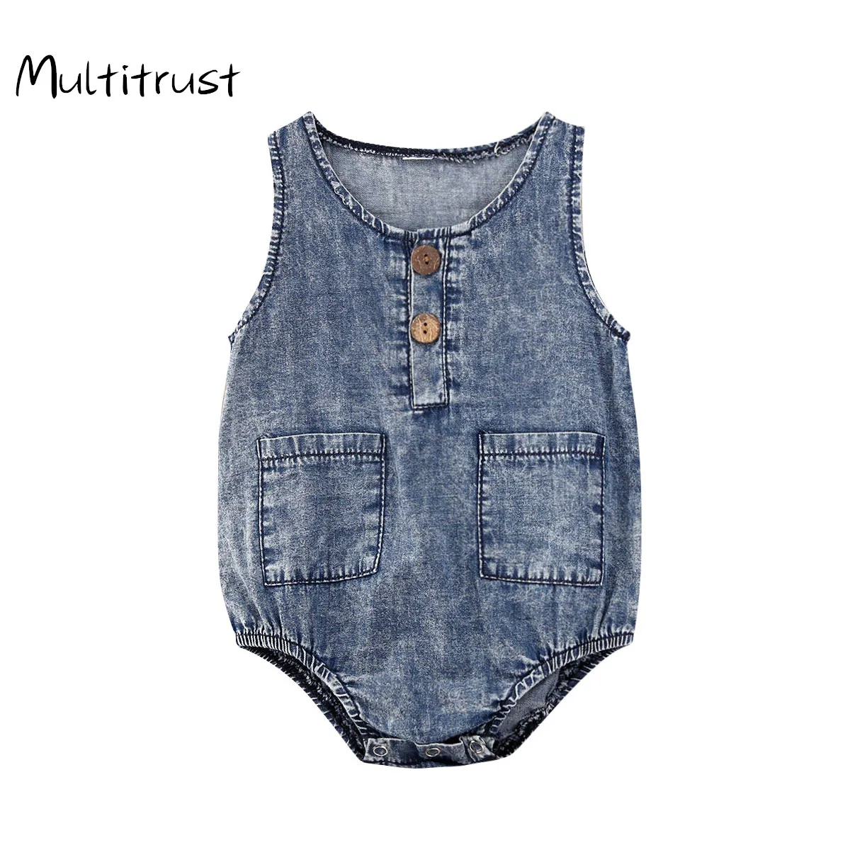 

Baby Clothes 2020 Newborn Infant Baby Girls Boys Bodysuits Blue Denim Sleeveless Summer Jumpsuits Outfits Size 0-12M