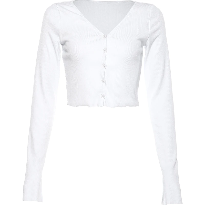 Женская футболка осень 2019 camiseta mujer сексуальный v-образный вырез Одноцветный белый