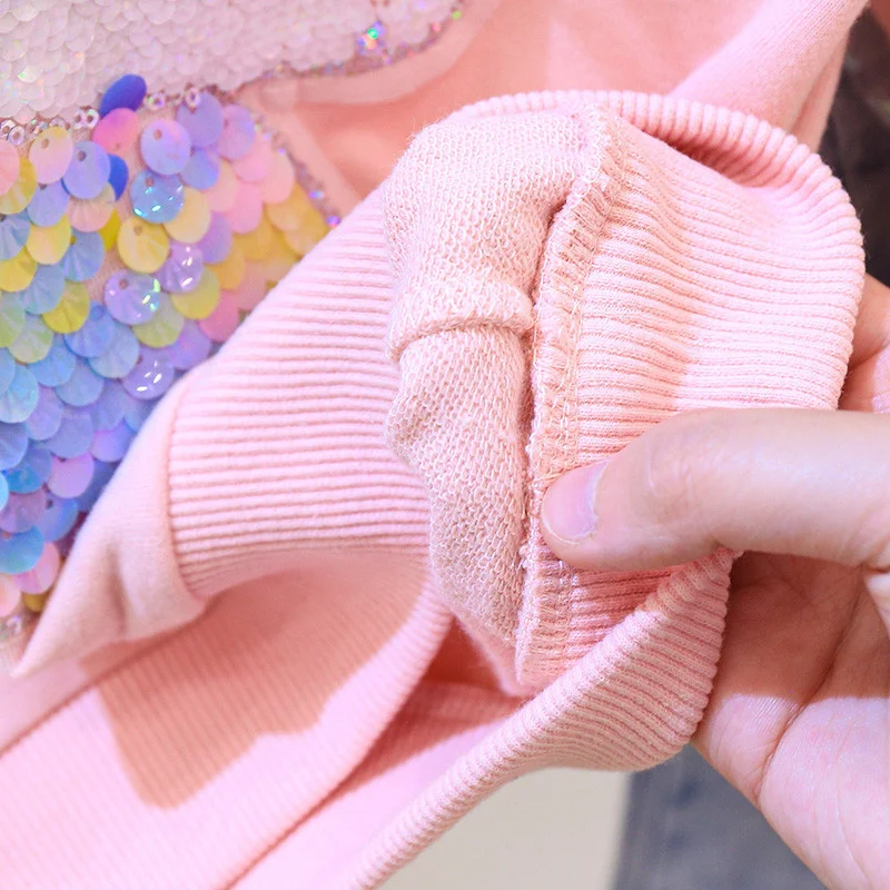 Детский комплект одежды с пайетками из мультфильма свитер капюшоном и джинсы для