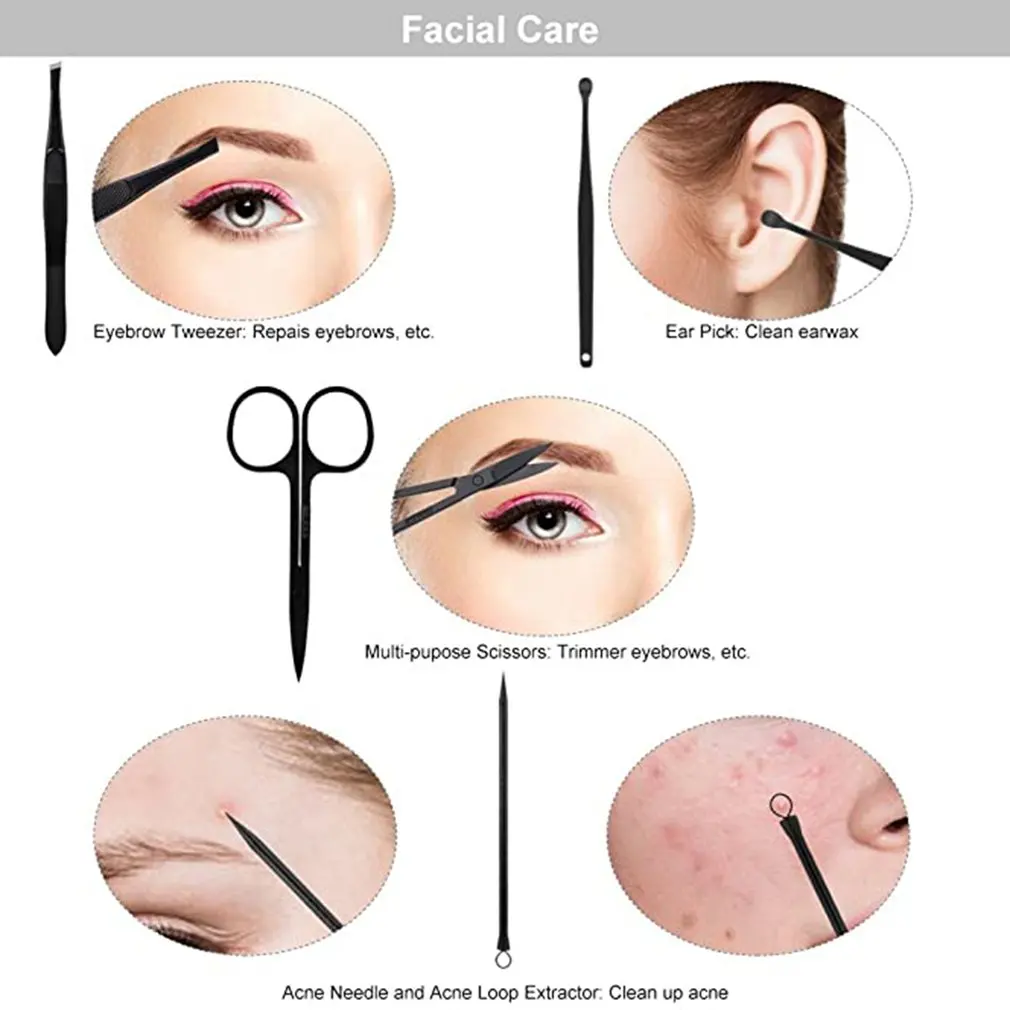 Professional Manicure Set Nail Clipper Kit Nail Care Set Grooming Kit Pedicure Blackhead Blemish Eyelash Makeup Facial Care Tool