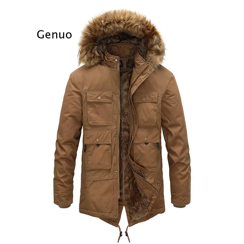 Winter Jackets Men Fur Collar Hooded Thick Warm Cotton Outwear Man Solid Parka Coats Windbreaker Parkas Male Zipper Jacket Coats