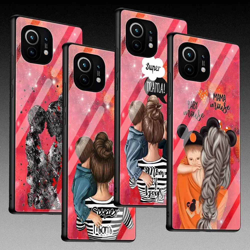 

Super Mom Baby Woman Case For Mi 11 10T Pro 10 Lite 5G Note 10 Phone Couqe 9T CC9 CC9E 11i 11 Ultra Tempered Glass Cover Capa
