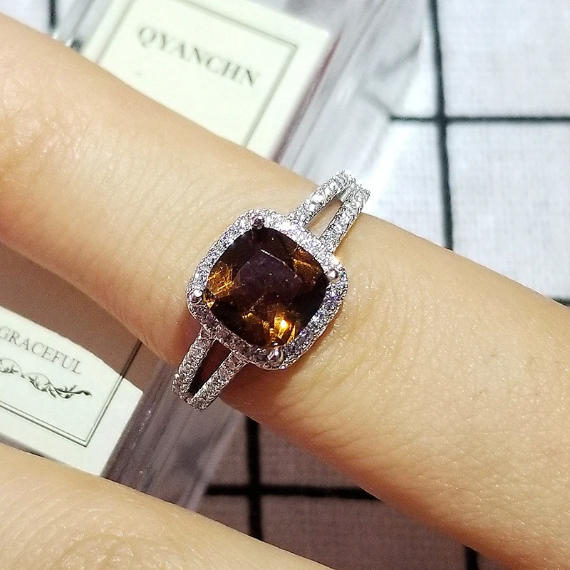 Коричневый Цвет 925 стерлингового серебра обручальные кольца для женщин модное