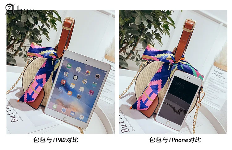 

Fashion Casual Straw Knitting Crossbody Bags for Women 2021summer Circular Small Bags Ribbons Beach Bag for Seaside Holiday
