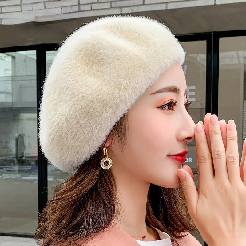 

New Autumn and Winter Beret Korean Mink-proof Fashion Beret Trendy Wild Casual Soft Girl Painter Hat