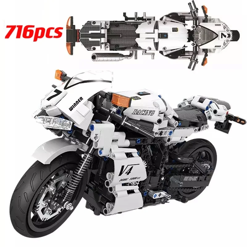 

718pcs City Technical Motorcycle Car Building Blocks MOC DIY Mechanical locomotive Motorbike Racing Bircks Toys For Children