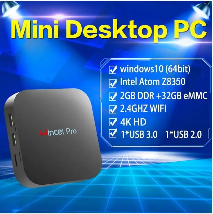 Factory Direct Intel Atom X5-Z8350 Quad Core 2GB 32GB Wintel W8 Pro mini pc win 10 pro