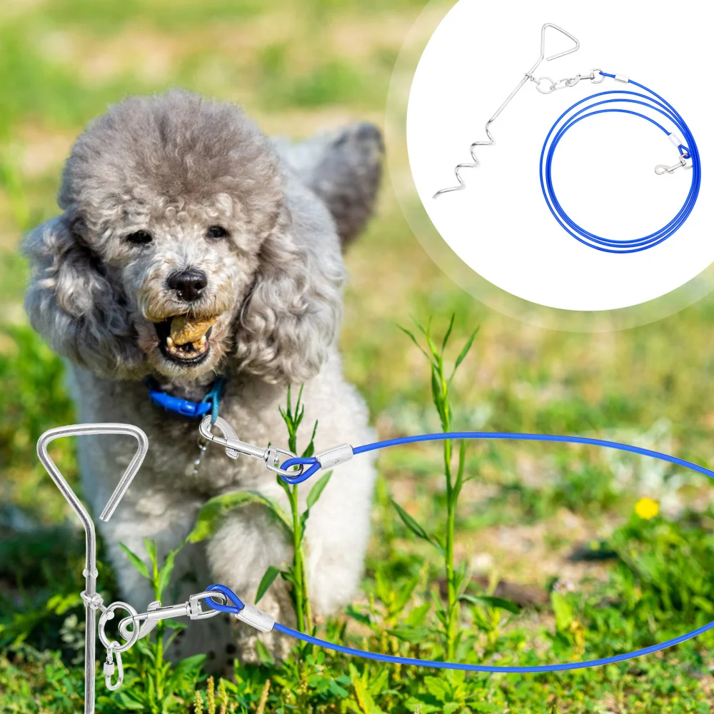 

1 Set Dog Tie Out Stake Screw Anchor Down Post Steel Wire Puppy Spiral Stake