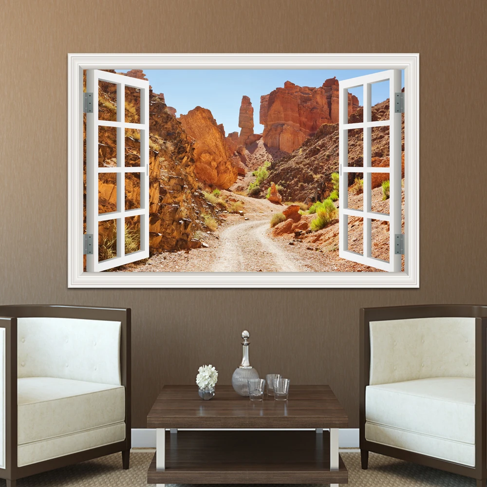 Gobi desert Large Wall Art 3D Window View Sticker Decal Vinyl Mural Wallpaper Removable PVC Room Living Decor | Дом и сад