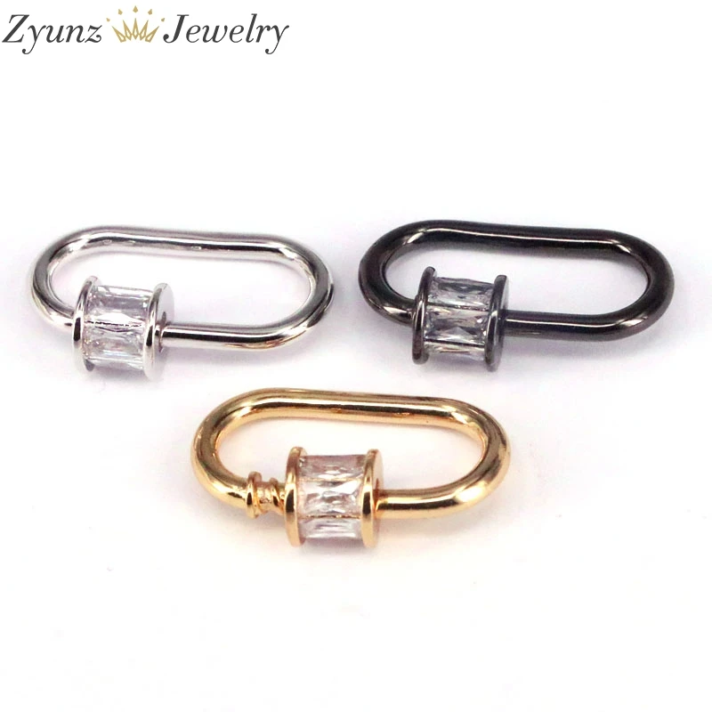 

5PCS, CZ Micro Pave Screw On Carabiner Clasp, Jewelry Oval Connector for Thick Link Chain Clip Chain, Choose Color