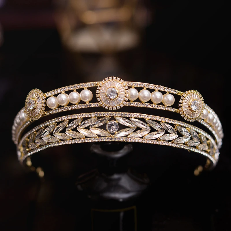 Crystal Pearls Bridal Tiaras Crowns Rhinestone Pageant Diadem Bride Headband Wedding Hair Accessories