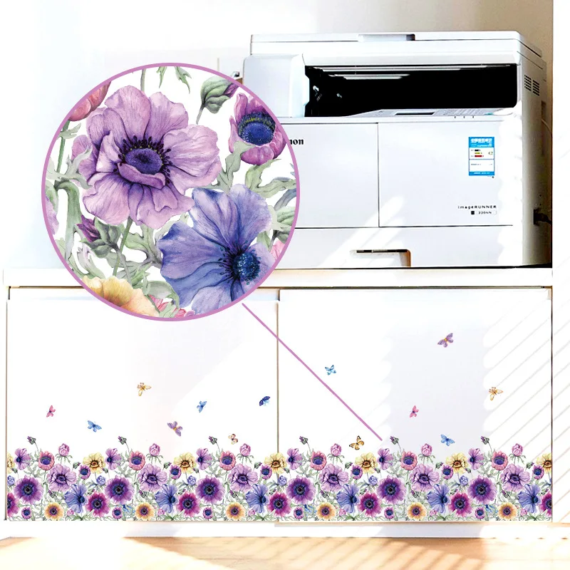 

Purple flowers Wall Stickers home Decor Skirting Line wall decals Glass Kitchen Stickers Living Room Wall Decor Mural Removable