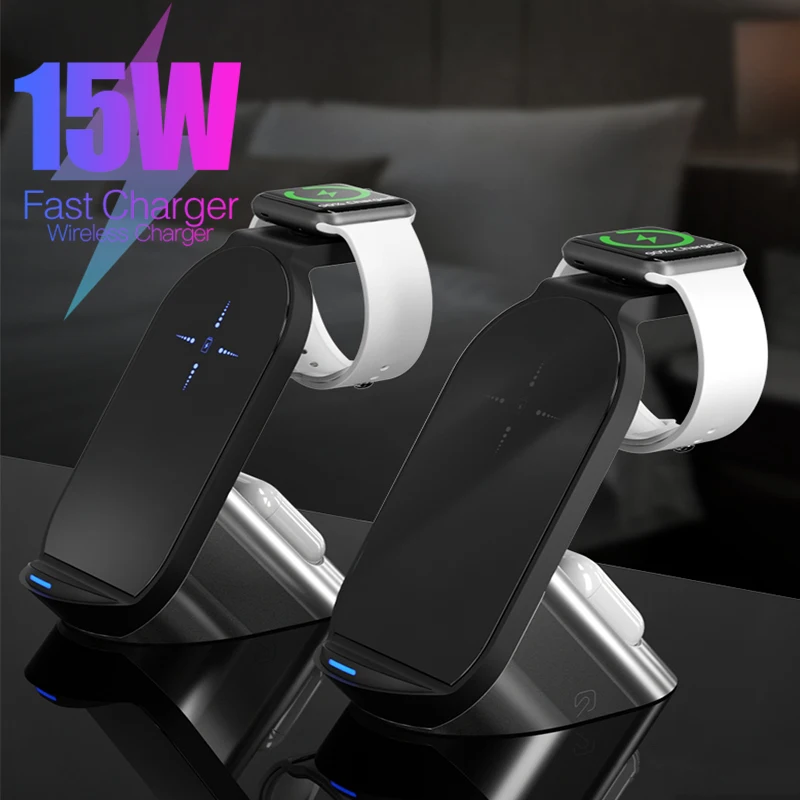 

15W Fast Charging Station Magnetic Quick Charge Adapte Mobile Phone Holder For Apple Airpods Watch 6 5 4 For iPhone12 11Pro Max