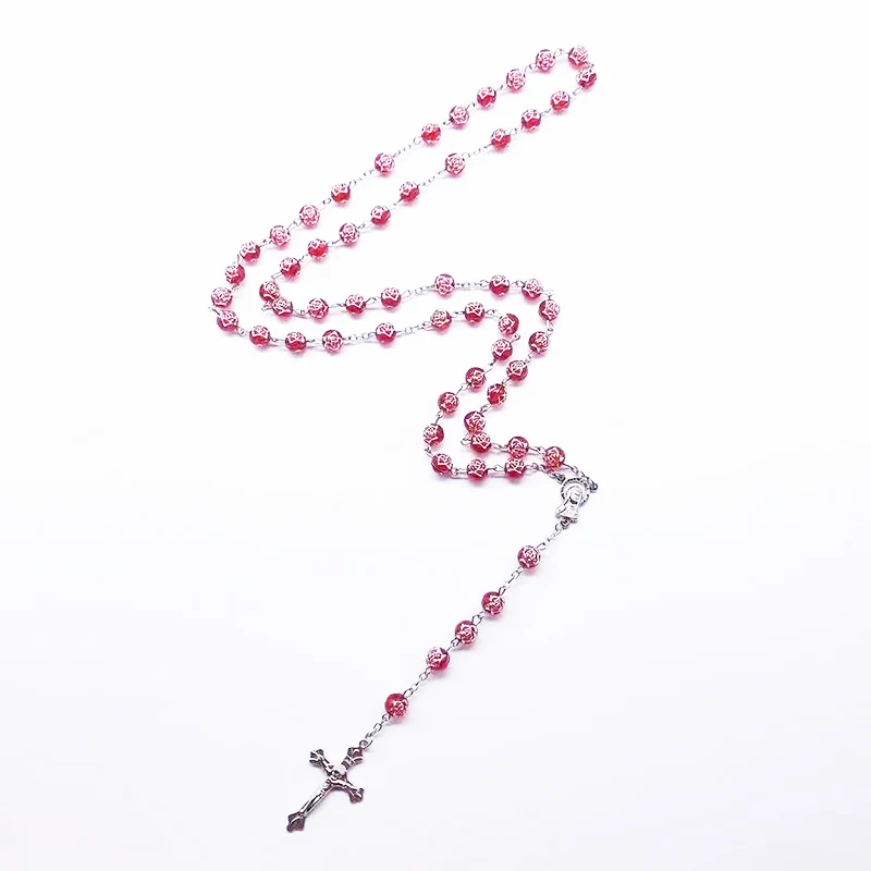 Крест Virgin Christ Очаровательная Роза Хрустальный Розарий католическая 7 мм молитва