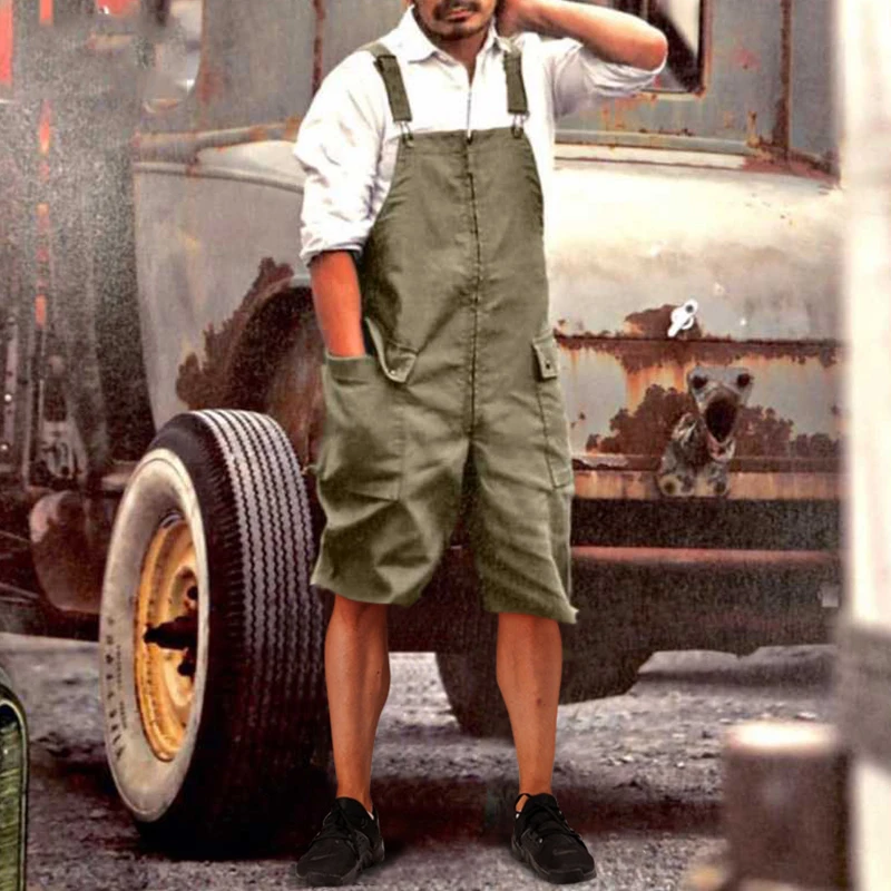 Мужской короткий комбинезон с нагрудником большими карманами Повседневный