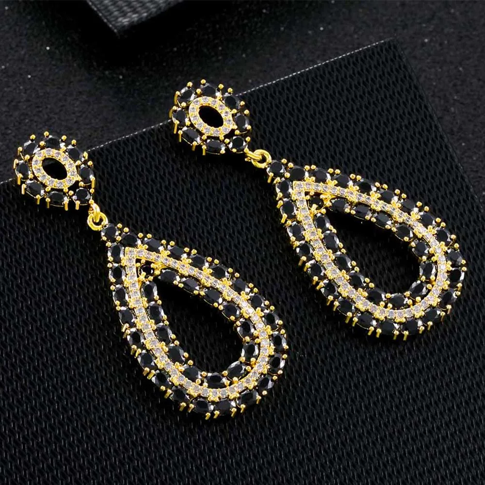

Classic Hot Sale Copper Zirconia Crystal Rhinestone Pendant Earrings CZ Jewelry Long Drop Dangle Earrings Jewelry For Women