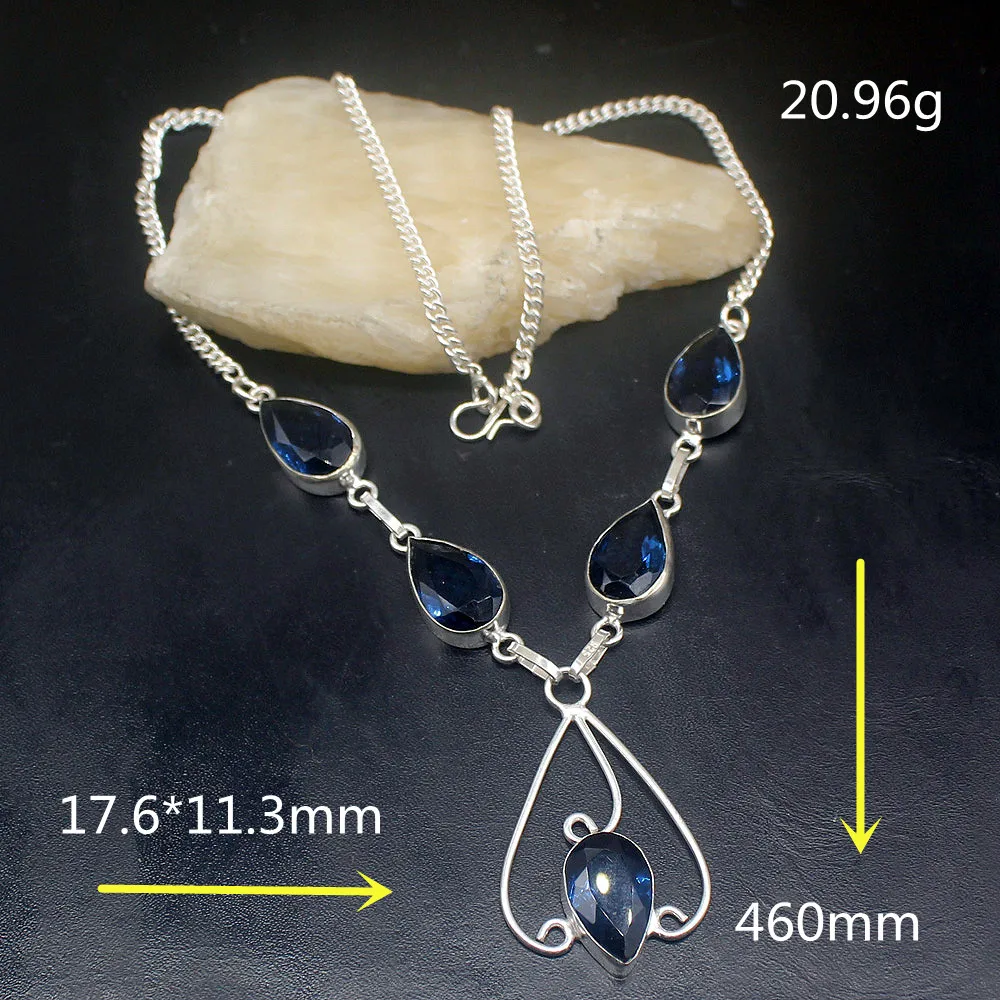 Gemstonefactory Jewelry Big Promotion Unique 925 Silver Amazing New Arrival Blue Topaz Women Chain Necklace 46cm 202101514