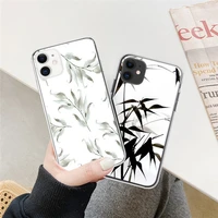 simple blueberry green leaf phone case transparent soft tpu cover for iphone 12 pro max mini xr xs max x 7 8 plus case