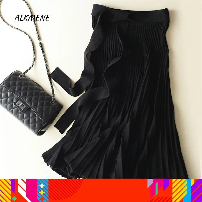 Толстая трикотажная юбка-свитер Женская плиссированная юбка с эластичным поясом